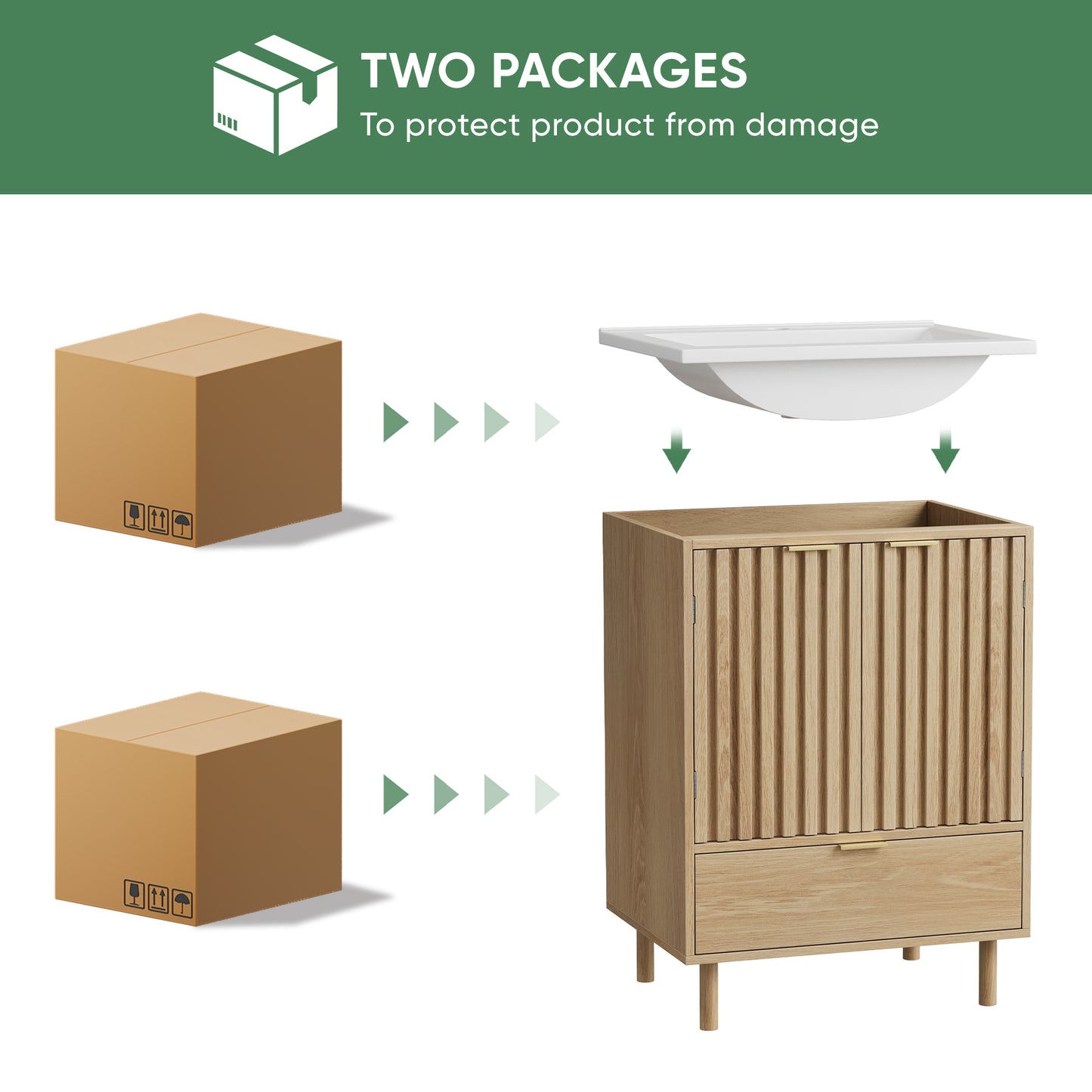 Smart FENDEE 22.83" Bathroom Vanity with Resin Sink, Storage Cabinet with Barn Door & Drawer, White