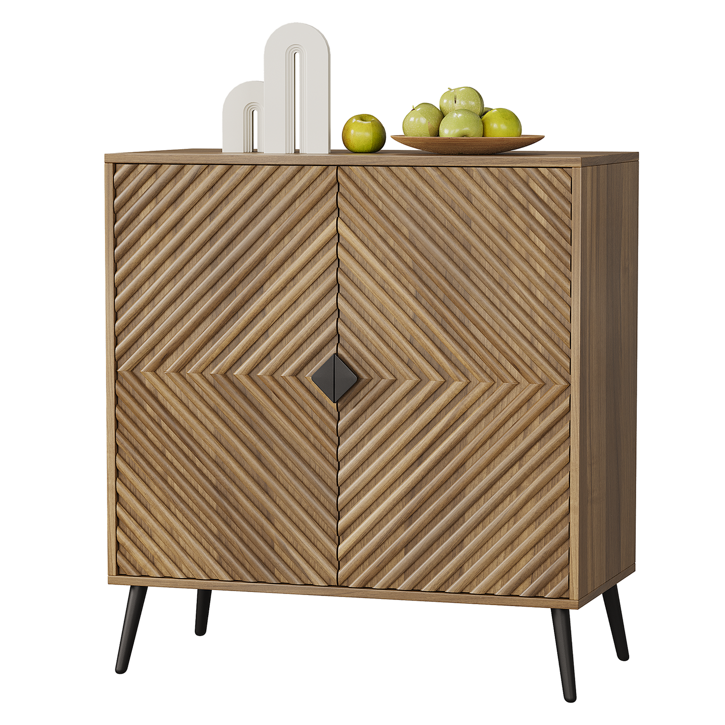 Semiocthome Buffet Cabinet with V-Shape Fluted Doors, Coffee Bar, 1 Shelf, Walnut