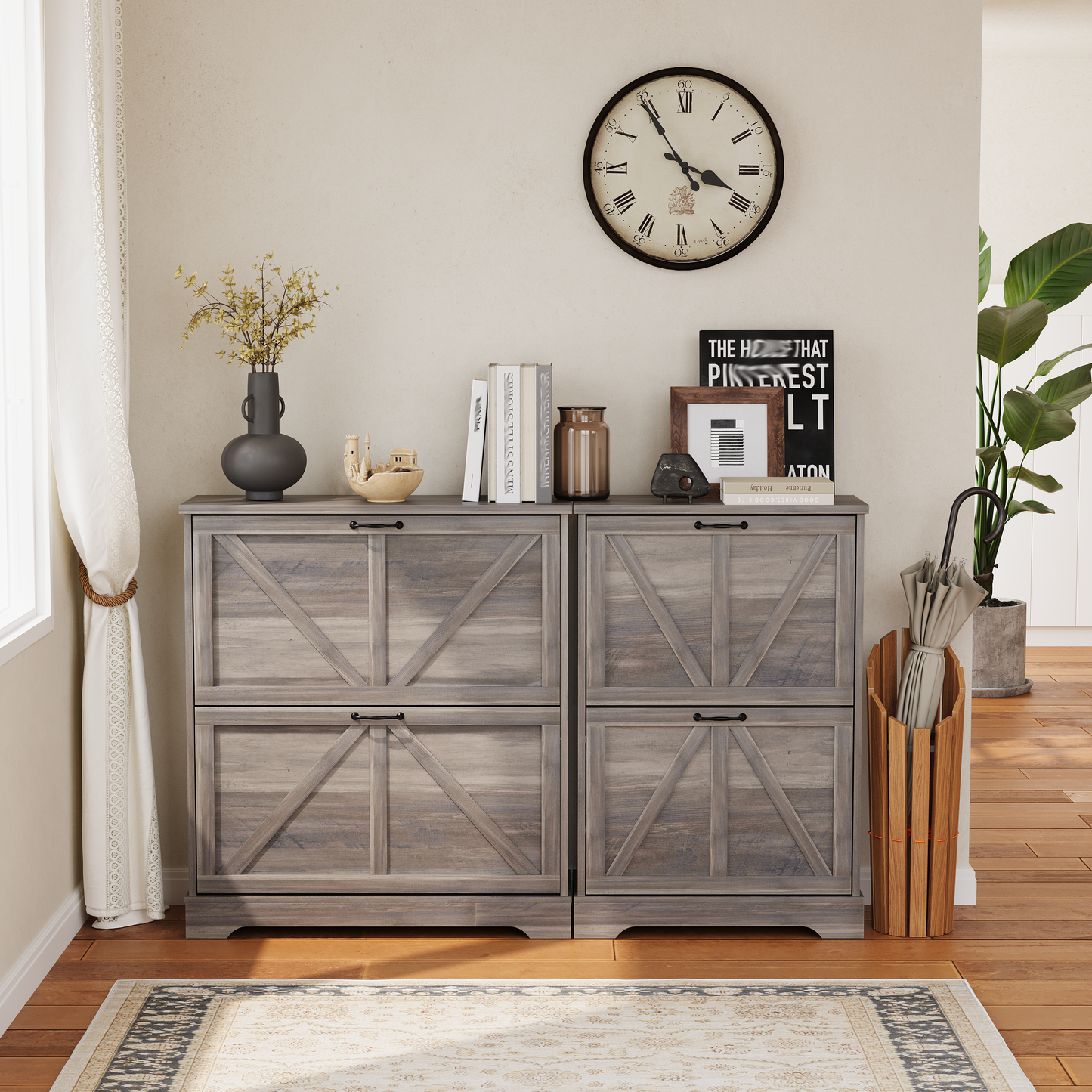 Algherohein Farmhouse Shoe Cabinet Entryway,Shoe Storage Cabinet with 2 Flip Drawers,Gray