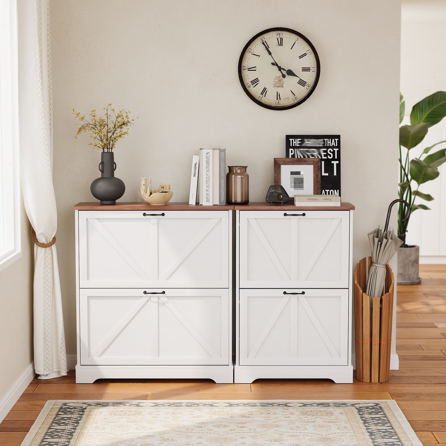 Algherohein Farmhouse Shoe Cabinet Entryway,Shoe Storage Cabinet with 2 Flip Drawers,Gray