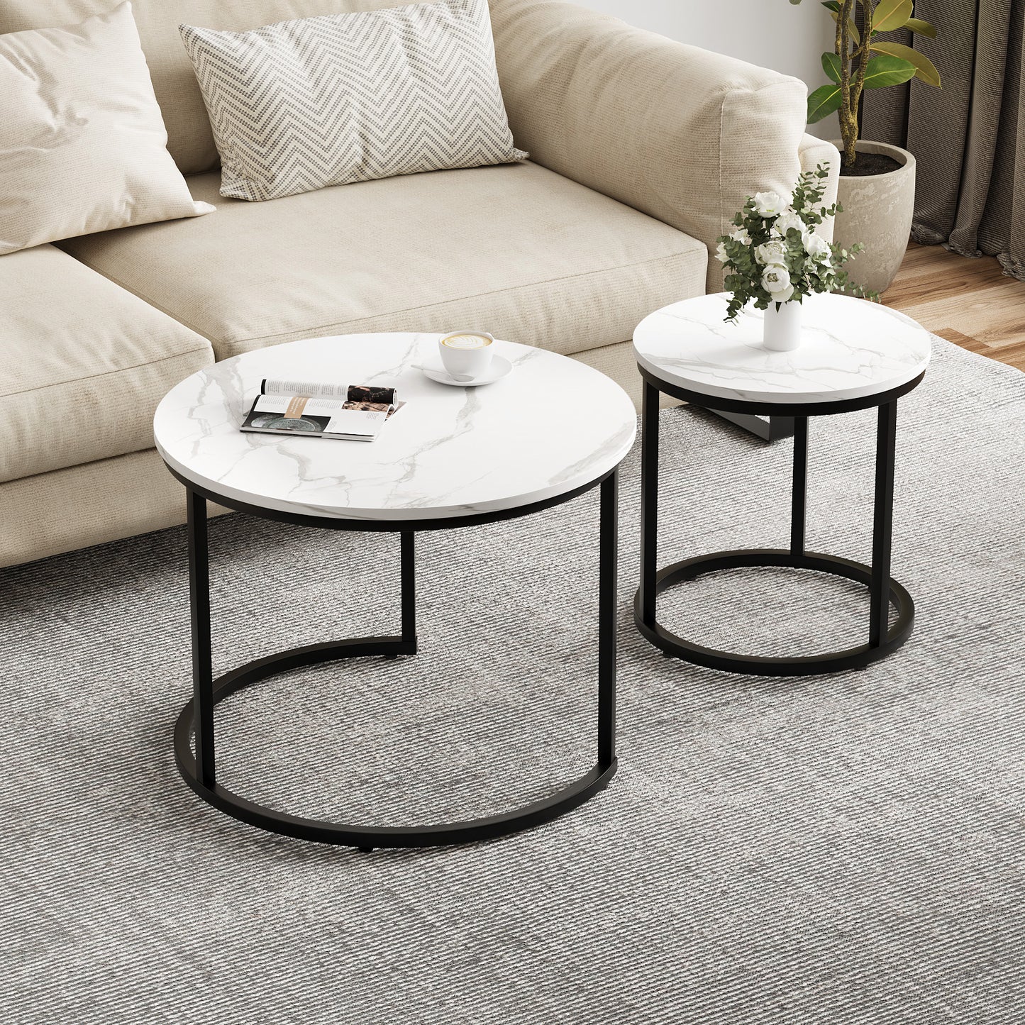 Algherohein Round Nesting Coffee Table Modern Set of 2 for Living Room