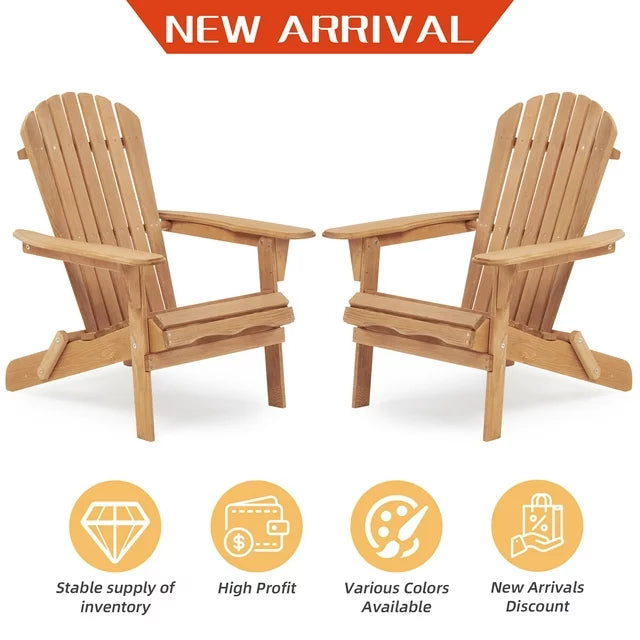Smuxee Folding Adirondack Chair Sets of 2, Wood Chair for Outdoor Patio