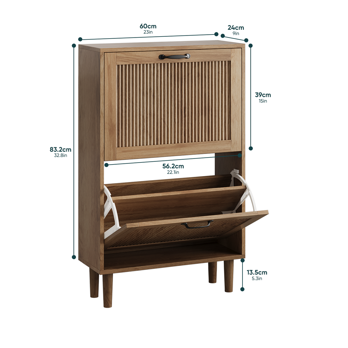 Semiocthome 23.6" Shoe Cabinet with 2 Flip Drawers, Small Fluted Doors, Shoe Storage Cabinet for Entryway,Natural