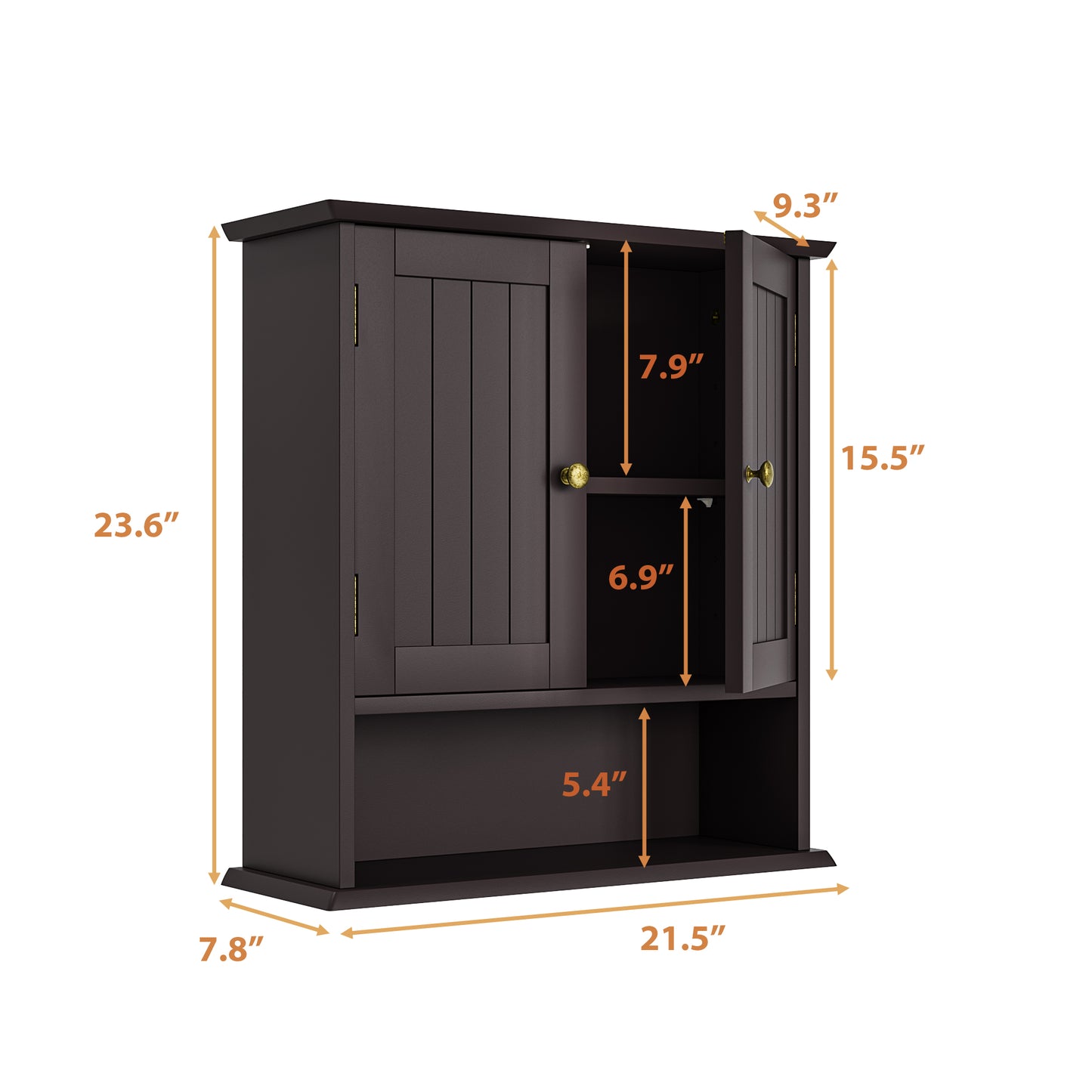 Semiocthome Bathroom Medicine Cabinet Wood 2 Doors Wall Cabinet over the Toilet Storage in Brown