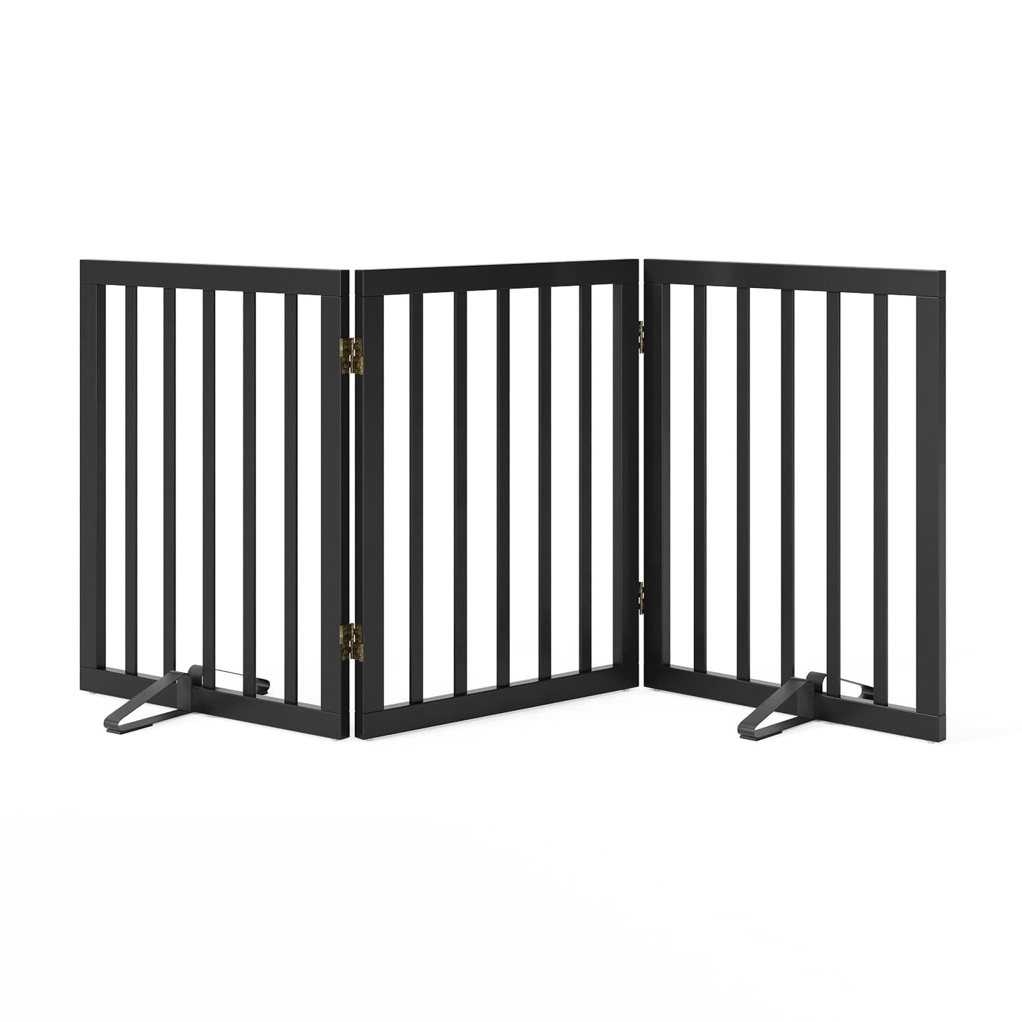 Smart FENDEE Bamboo Dog Gate Freestanding Pet Gate with 2 Support Feet for Doorways,Black,24"H