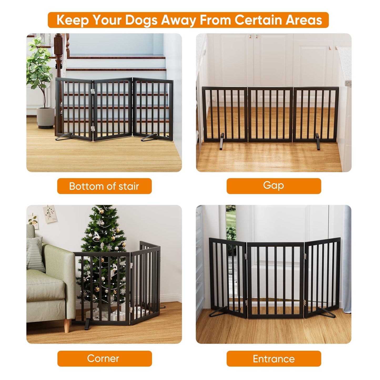 Smart FENDEE Bamboo Dog Gate Freestanding Pet Gate with 2 Support Feet for Doorways,Black,24"H