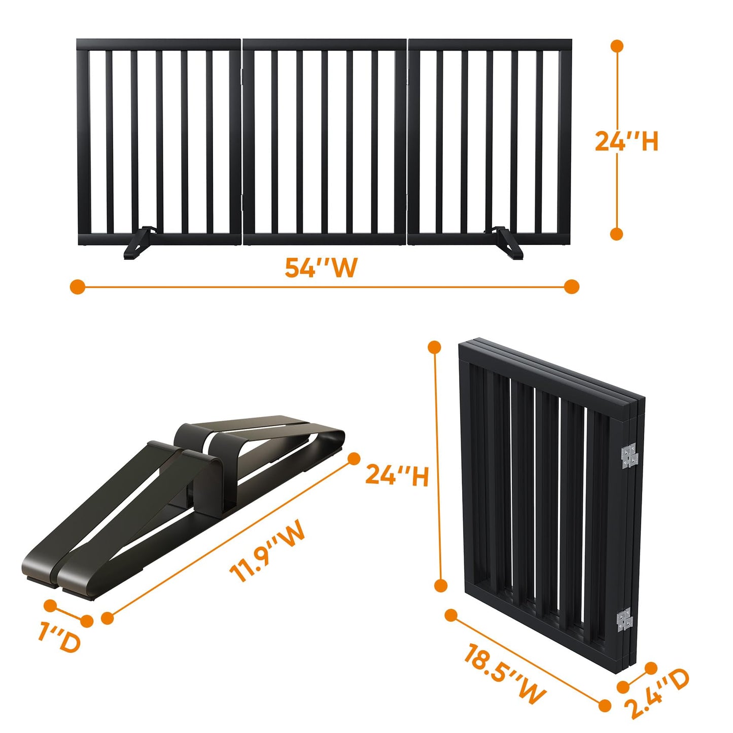 Smart FENDEE Bamboo Dog Gate Freestanding Pet Gate with 2 Support Feet for Doorways,Black,24"H