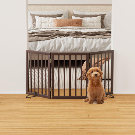 Smart FENDEE Dog Gate Bamboo Foldable Pet Gate for Doorway,24"H,Brown