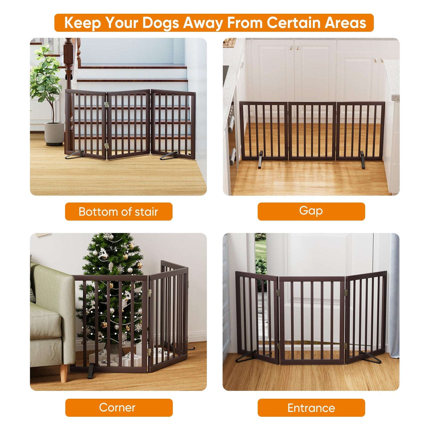 Smart FENDEE Dog Gate Bamboo Foldable Pet Gate for Doorway,24"H,Brown