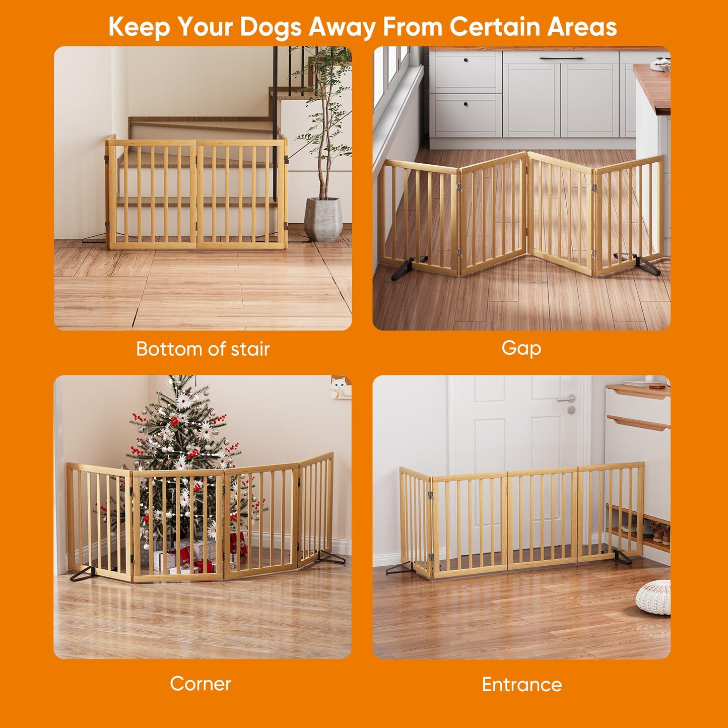 Smart FENDEE Bamboo Dog Gate Freestanding Pet Gate with 2 Support Feet for Doorways,Natural,24"H,4 Panel