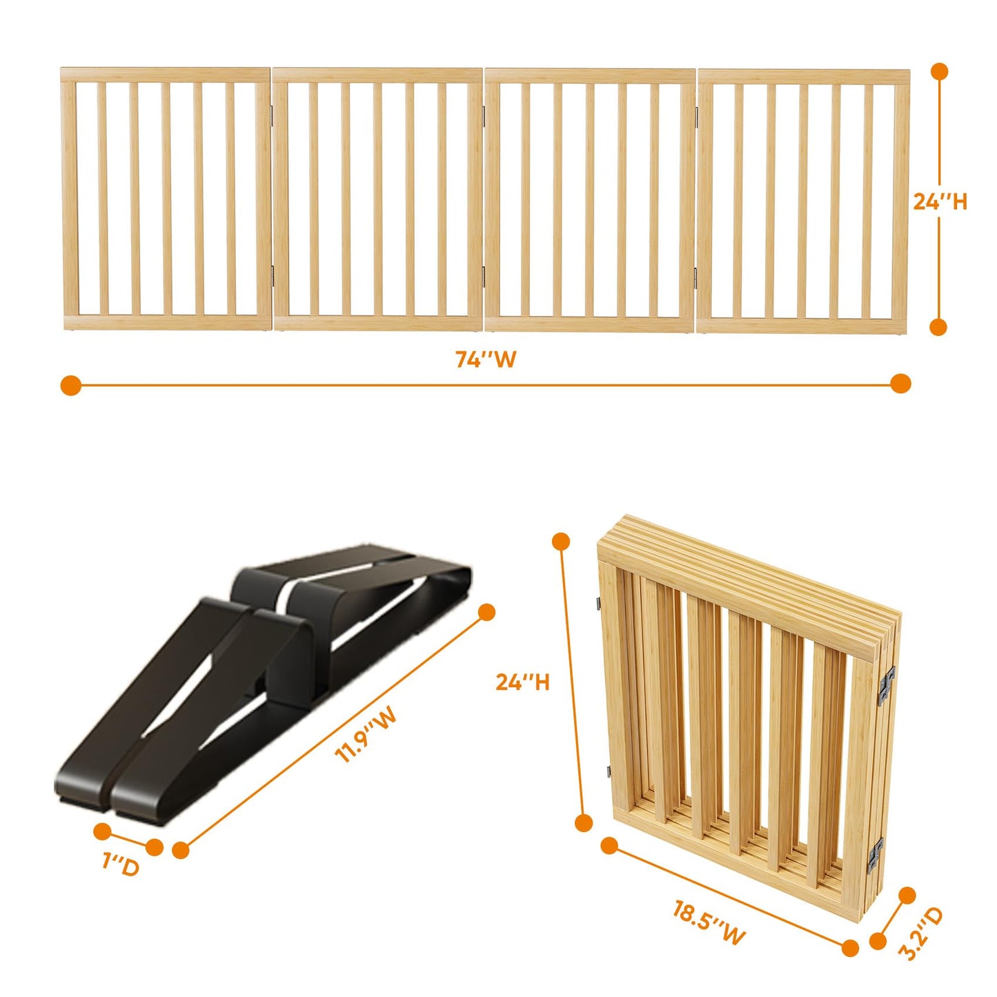 Smart FENDEE Bamboo Dog Gate Freestanding Pet Gate with 2 Support Feet for Doorways,Natural,24"H,4 Panel
