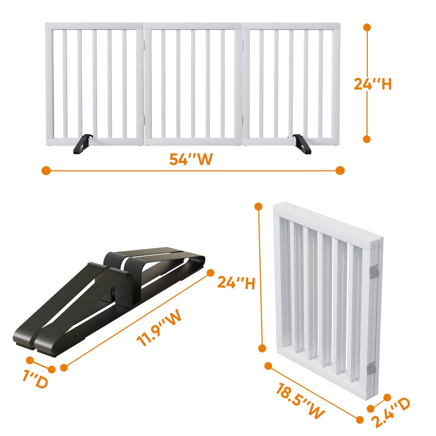 Smart FENDEE Bamboo Dog Gate Foldable Pet Gate for Doorway, 2 Metal Stands, White,Expands Up to 55"W