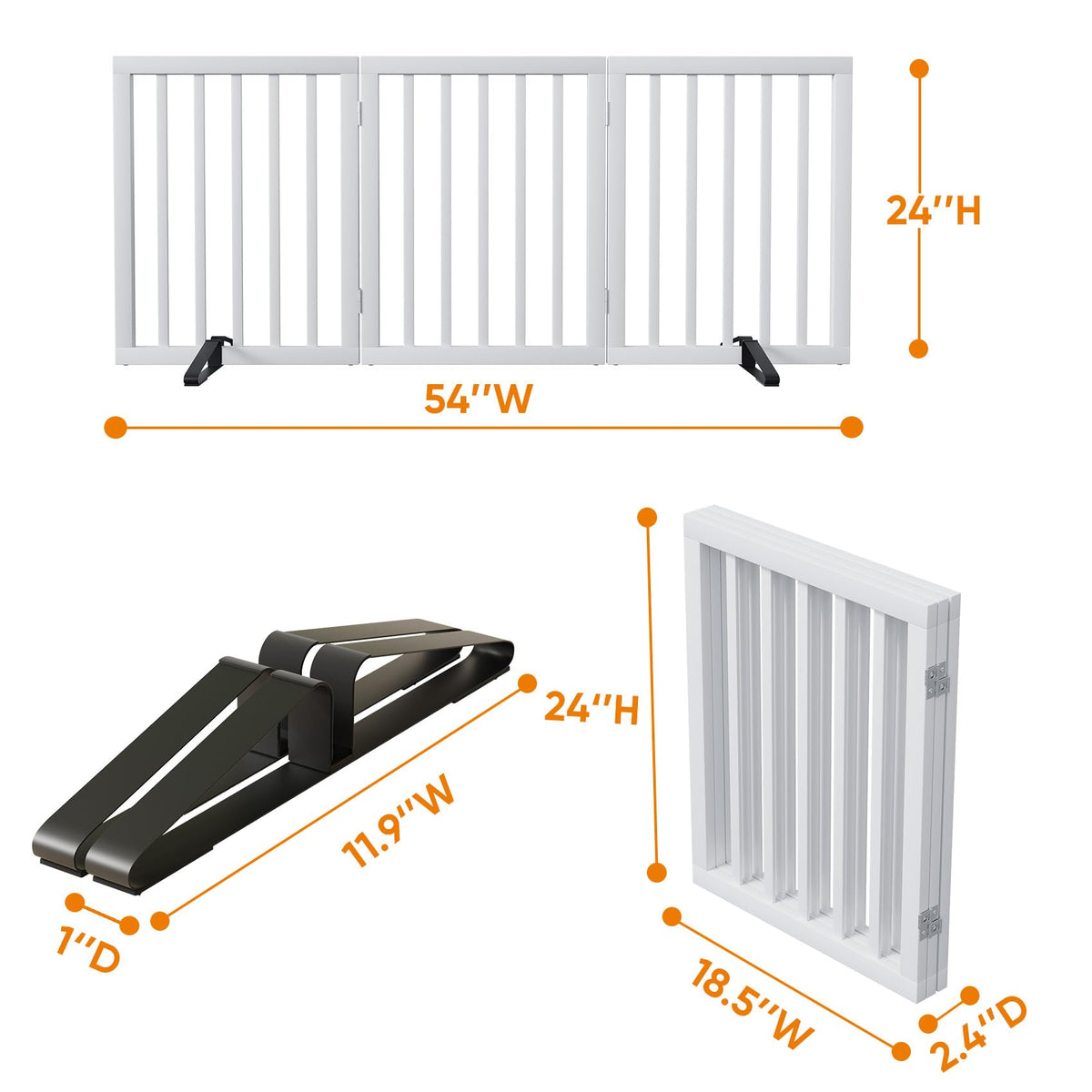 Smart FENDEE Bamboo Dog Gate Foldable Pet Gate for Doorway, 2 Metal Stands, White,Expands Up to 55"W