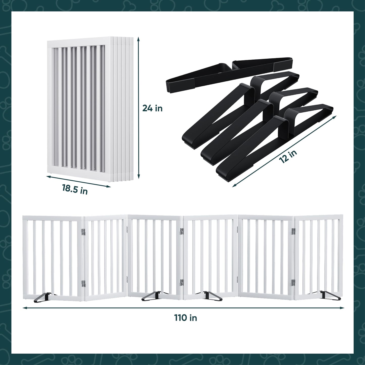 Smart FENDEE 6 Panels Foldable Dog Gate Extra Wide Entryway Freestanding Bamboo Pet Fence, 24"H,White