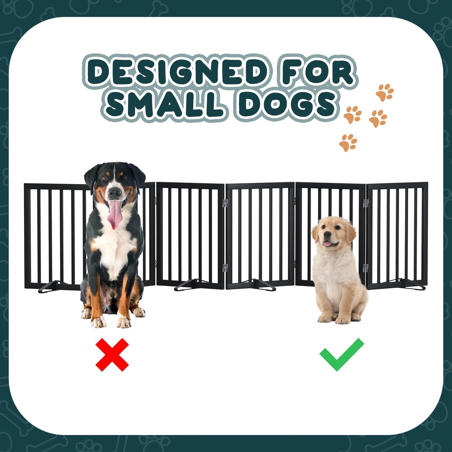 Smart FENDEE 6 Panels Foldable Dog Gate Extra Wide Entryway Freestanding Bamboo Pet Fence, 24"H,White