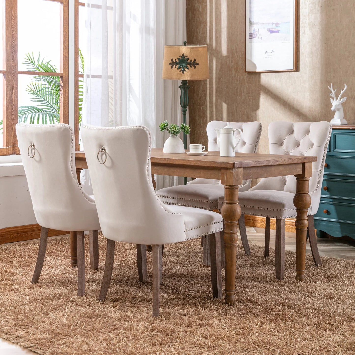 Semiocthome Modern Tufted Dining Chair Set of 2,Velvet Chair with Rivets, Dining Room
