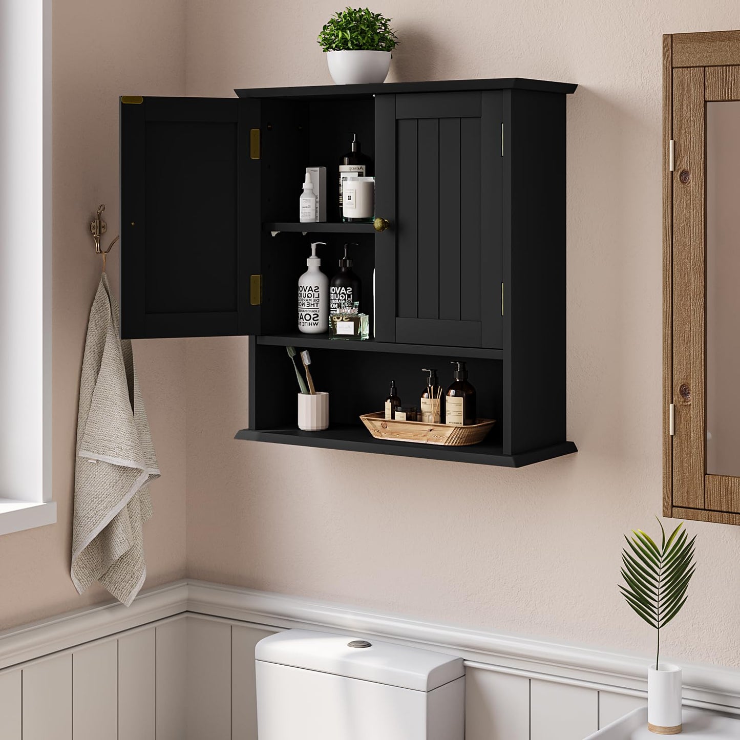 Smuxee Bathroom Storage Cabinets with Doors and Shelves,Towel Bar,over the Toilet Storage