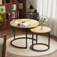Smart FENDEE 23.6" Nesting Coffee Table Set of 2 Wood Grain Top Side Table for Living Room,Black