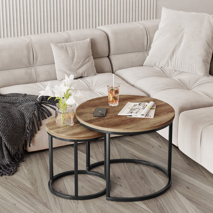 Semiocthome Modern Round Nesting Coffee Table Set,End Table Metal Frame for Living Room