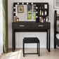 Smuxee Modern Dressing Table Set with 10 LED Lights and Mirror ,Black