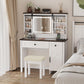 Smart FENDEE Farmhouse Makeup Vanity with Power Outlet,Glass Top,Sliding Mirror, Bedroom,White,Adult