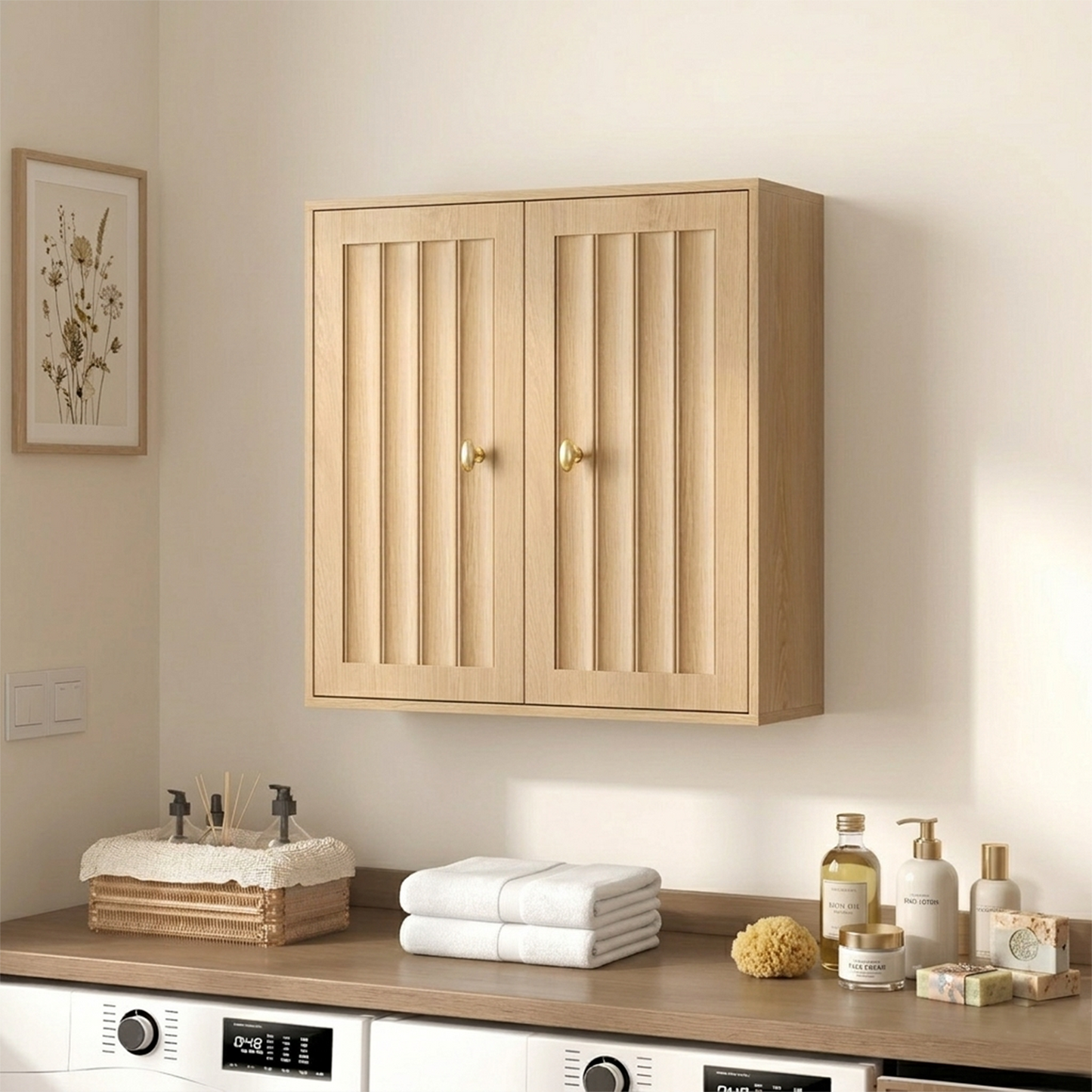 Semiocthome Bathroom Cabinet Wall Mount Medicine Cabinet Storage Organizer with Fluted Door, Oak
