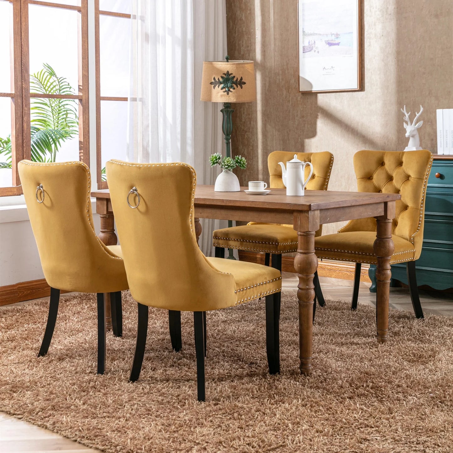 Semiocthome Modern Tufted Dining Chair Set of 2,Velvet Chair with Rivets, Dining Room