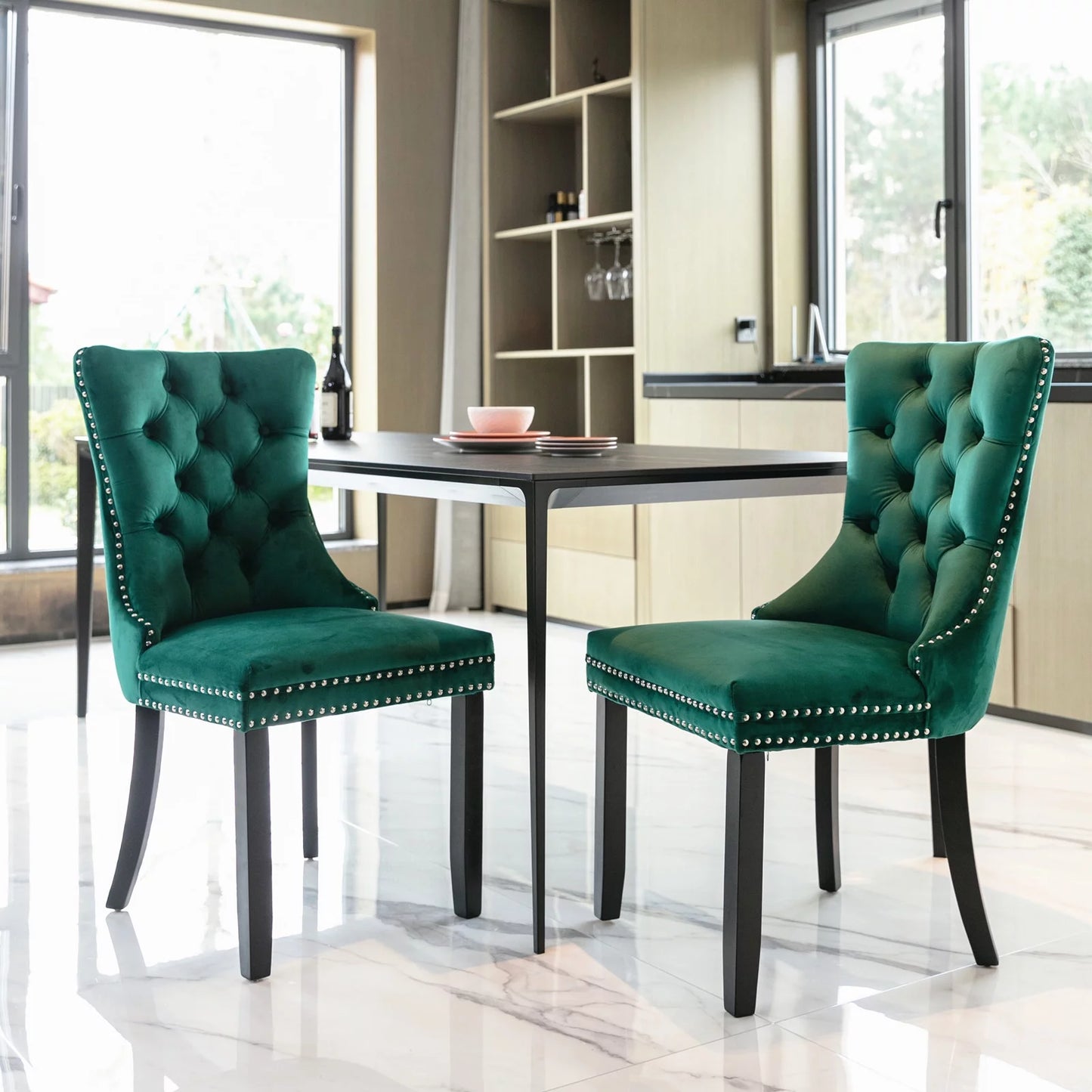 Semiocthome Modern Tufted Dining Chair Set of 2,Velvet Chair with Rivets, Dining Room