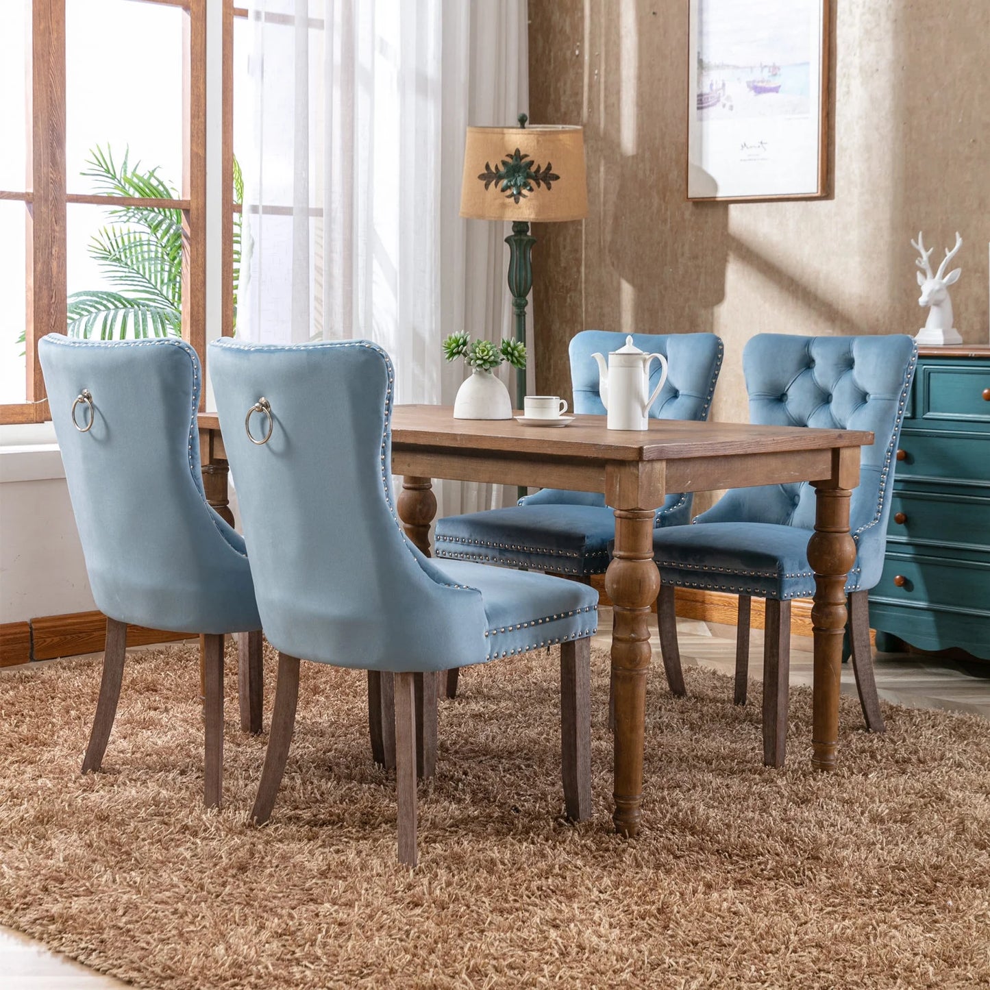 Semiocthome Modern Tufted Dining Chair Set of 2,Velvet Chair with Rivets, Dining Room