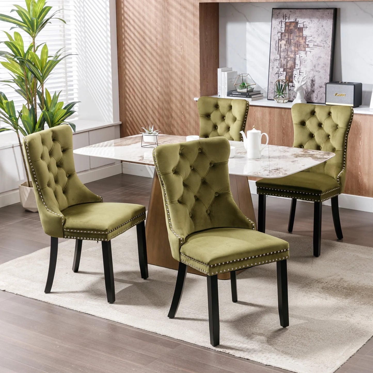 Semiocthome Modern Tufted Dining Chair Set of 2,Velvet Chair with Rivets, Dining Room