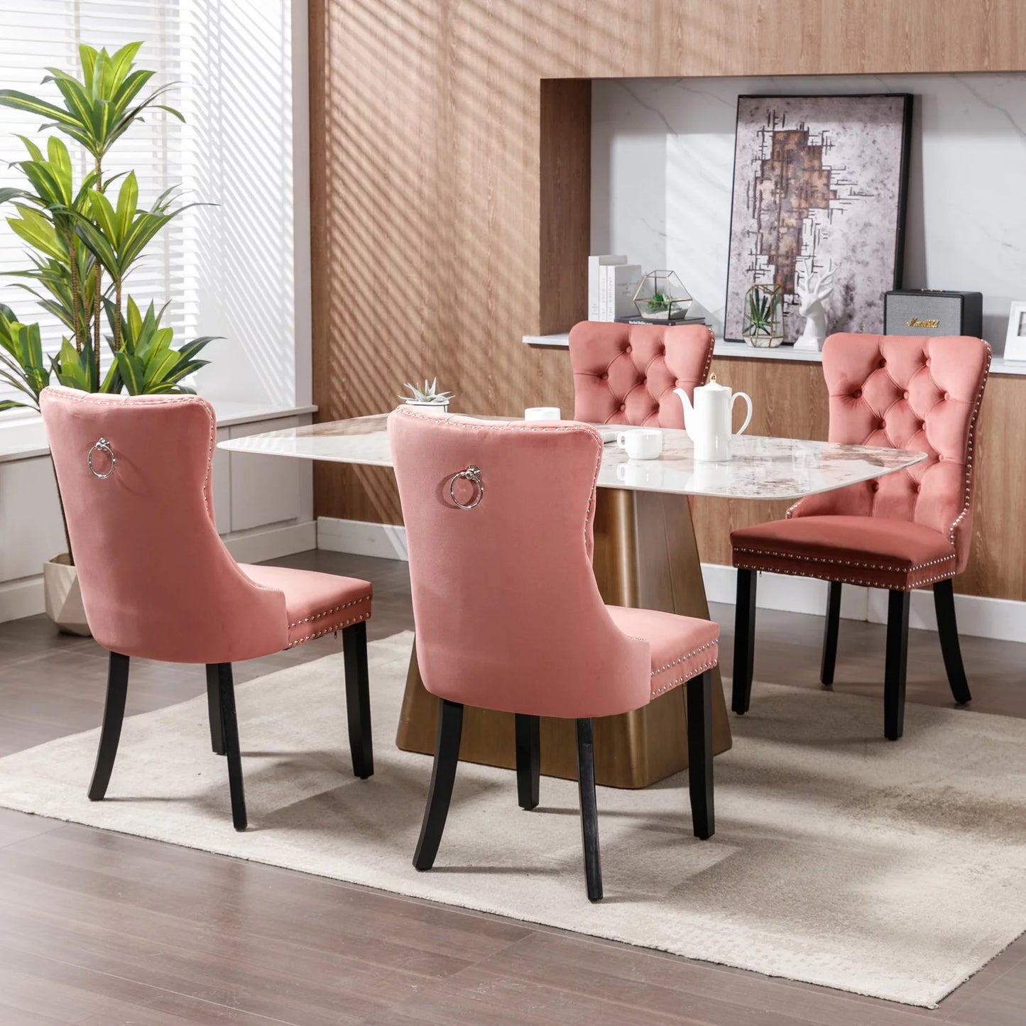 Semiocthome Modern Tufted Dining Chair Set of 2,Velvet Chair with Rivets, Dining Room