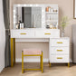 Smart FENDEE Modern Black Vanity with 10 Lights Mirror and Cushioned Stool Set