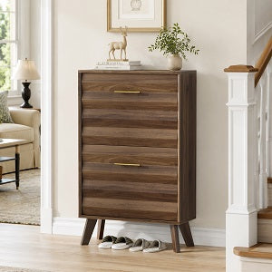 Algherohein 2 Flip Drawer Shoe Storage Cabinet, Narrow Vertical Hidden Shoe Rack Cabinet for Entryway & Hallway