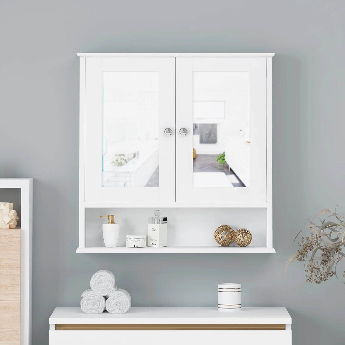 Semiocthome Medicine Cabinet Bathroom Wall Cabinet with Storage Mirror and Adjustable Shelves, White