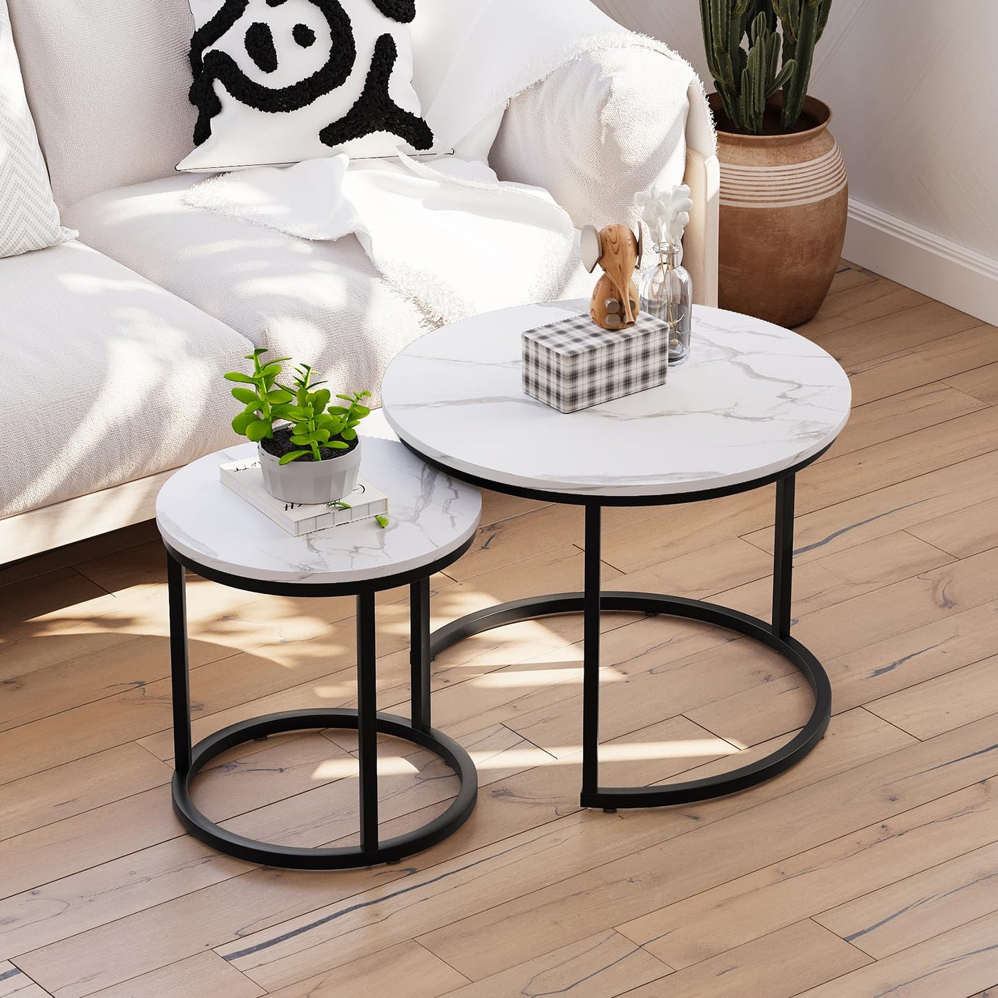 Semiocthome Modern Nesting Coffee Table Set,End Table for Living Room, 23.6" W, White,Marble Pattern