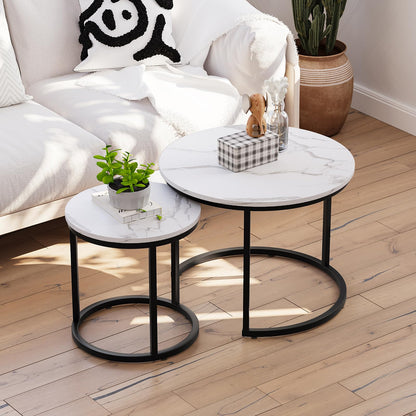 Semiocthome Modern Nesting Coffee Table Set,End Table for Living Room, 23.6" W, White,Marble Pattern