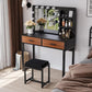 Smuxee Modern Dressing Table Set with 10 LED Lights and Mirror ,Black