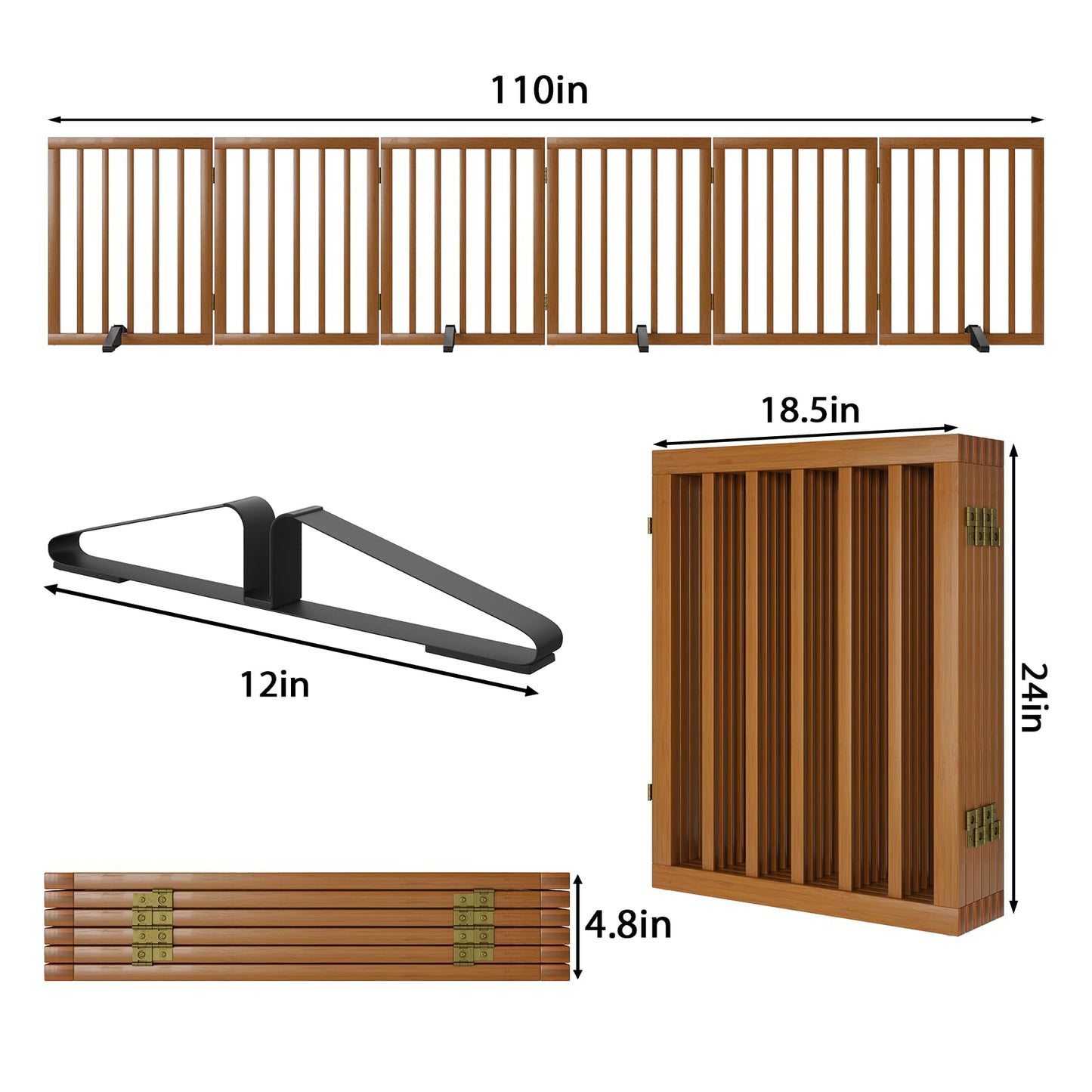 Smart FENDEE Bamboo Dog Gate Freestanding Pet Gate with 2 Support Feet for Doorways,Walnut,24"H,6 Panel