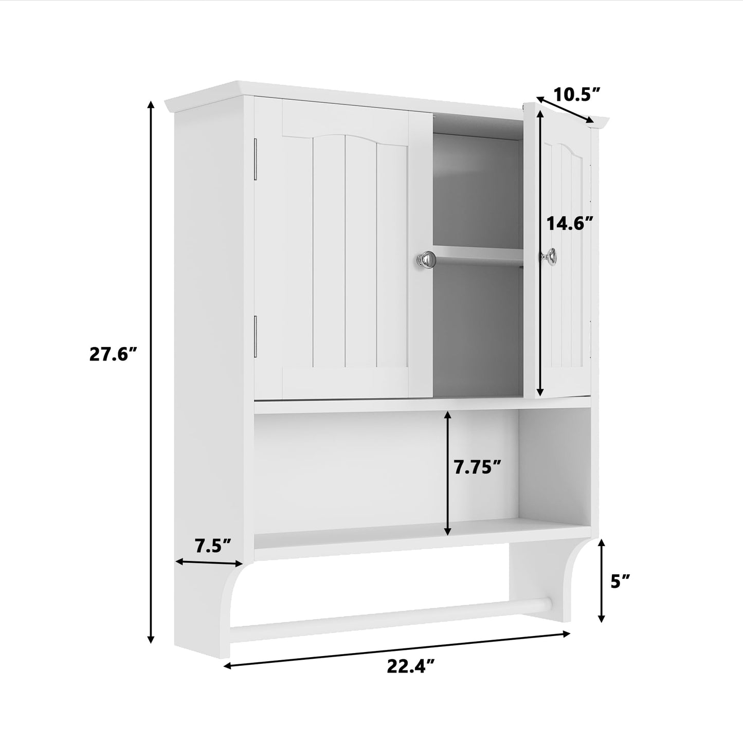 Semiocthome Bathroom Medicine Cabinet with Towel Bar and 3 Shelves Over Toilet Storage, White