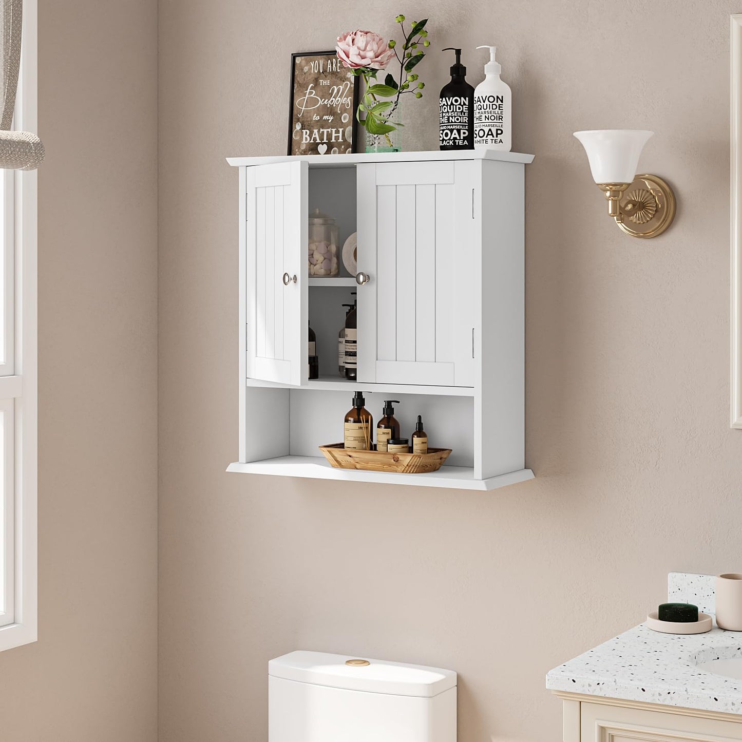 Semiocthome over the Toilet Storage Wall Medicine Cabinet with 2 Doors and Adjustable Shelves, Bathroom Cabinets, White