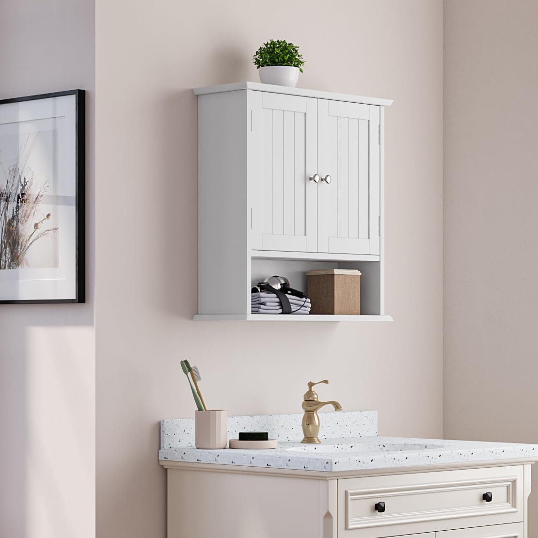 Semiocthome over the Toilet Storage Wall Medicine Cabinet with 2 Doors and Adjustable Shelves, Bathroom Cabinets, White