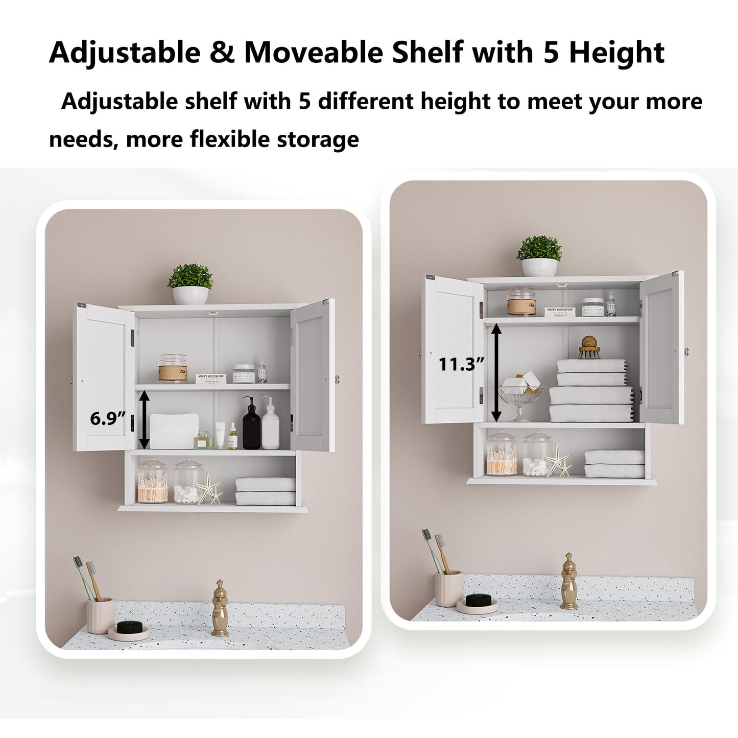 Semiocthome over the Toilet Storage Wall Medicine Cabinet with 2 Doors and Adjustable Shelves, Bathroom Cabinets, White
