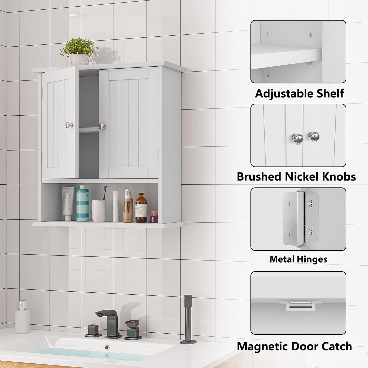 Semiocthome over the Toilet Storage Wall Medicine Cabinet with 2 Doors and Adjustable Shelves, Bathroom Cabinets, White