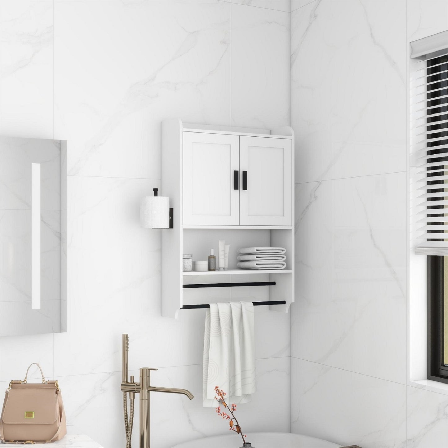 Smuxee Bathroom Wall Storage Cabinet with Towel Bar,Medicine Cabinet Organizer over The Toilet