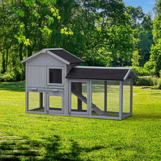 Algherohein Wire Mesh Wood Chicken Coop with Roof and Run Space,Outdoor Rabbit Hutch Hen House,Gray