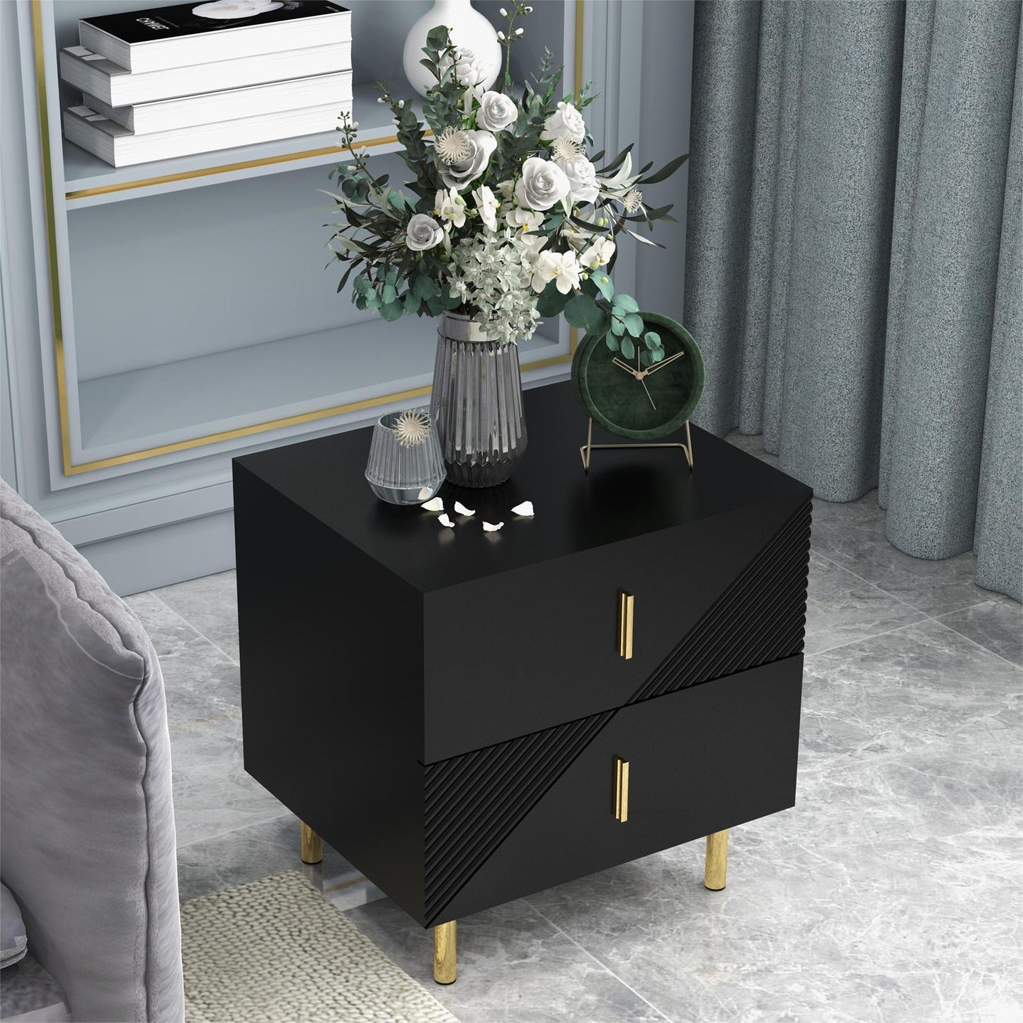 Smuxee Wood Modern 2-Drawers Nightstands Table,Bedside Table End Table for Bedroom