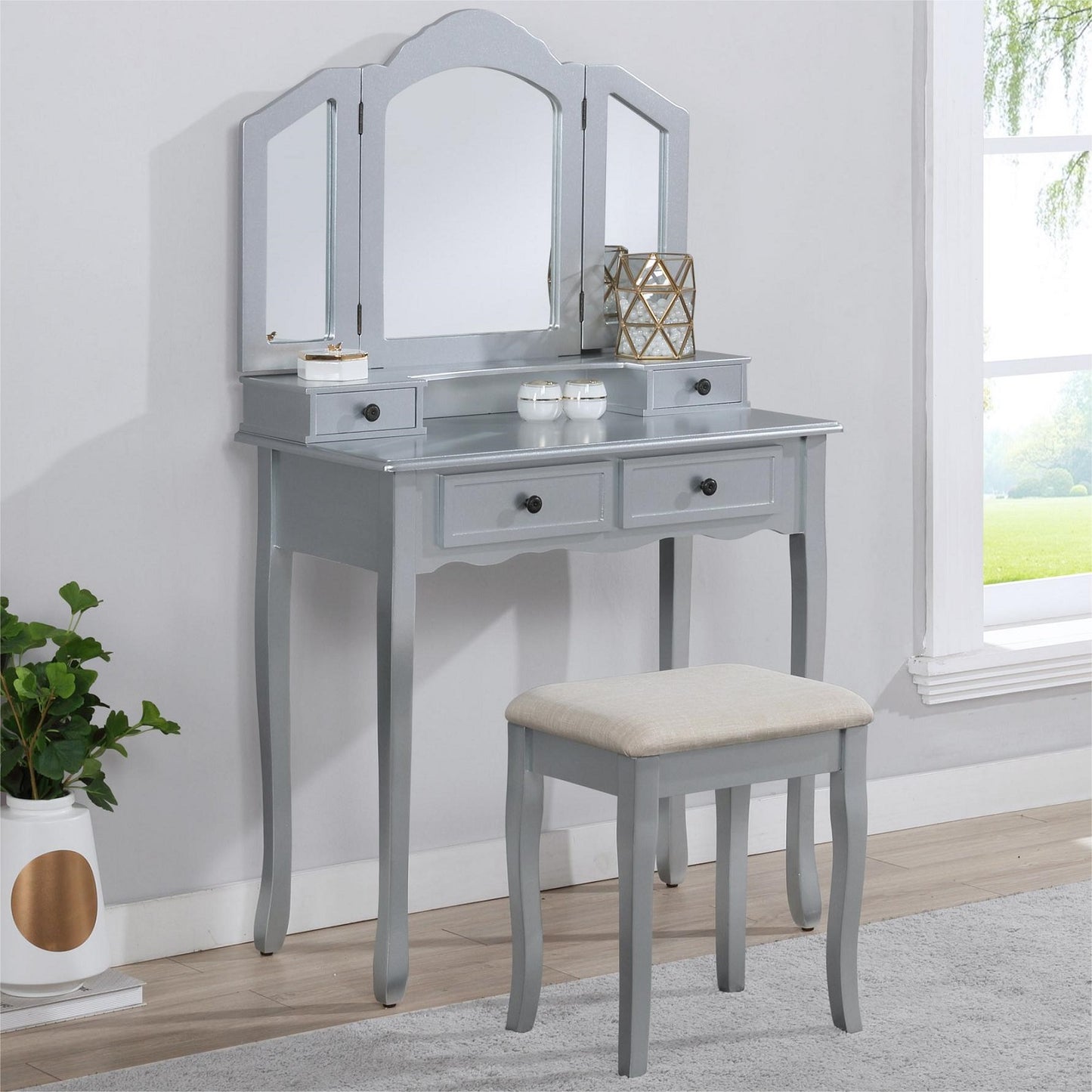 Smuxee Kids Vanity Set with Mirror,Makeup Table and Vanity Stool,Girls Bedroom Furniture