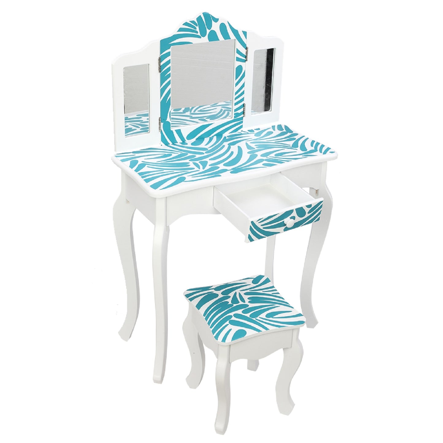 Smuxee Wood Kids Small White Vanity Set for Girls with 3-Fold Mirror,Child Makeup Table
