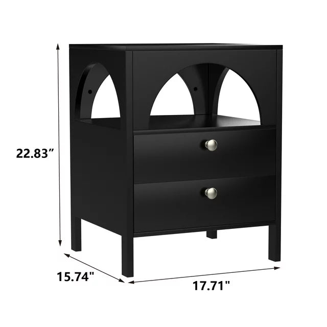 Semiocthome Modern Nightstand with 2 Drawer,Bedside Table ,Black