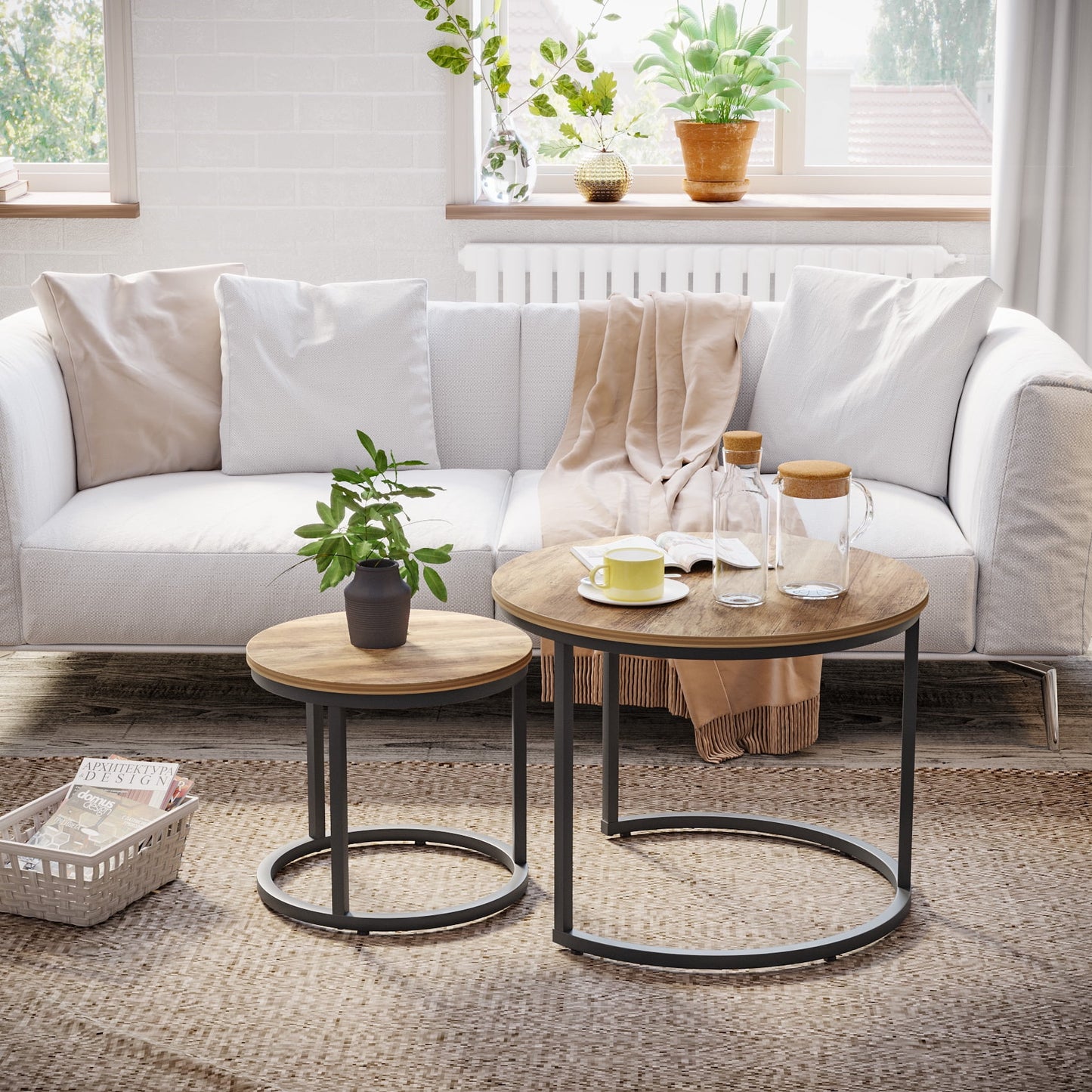 Algherohein Round Nesting Coffee Table Modern Set of 2 for Living Room